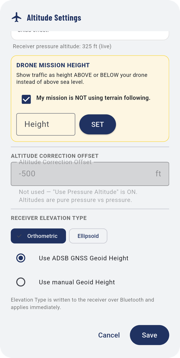 DRONE MISSION HEIGHT ready to set.