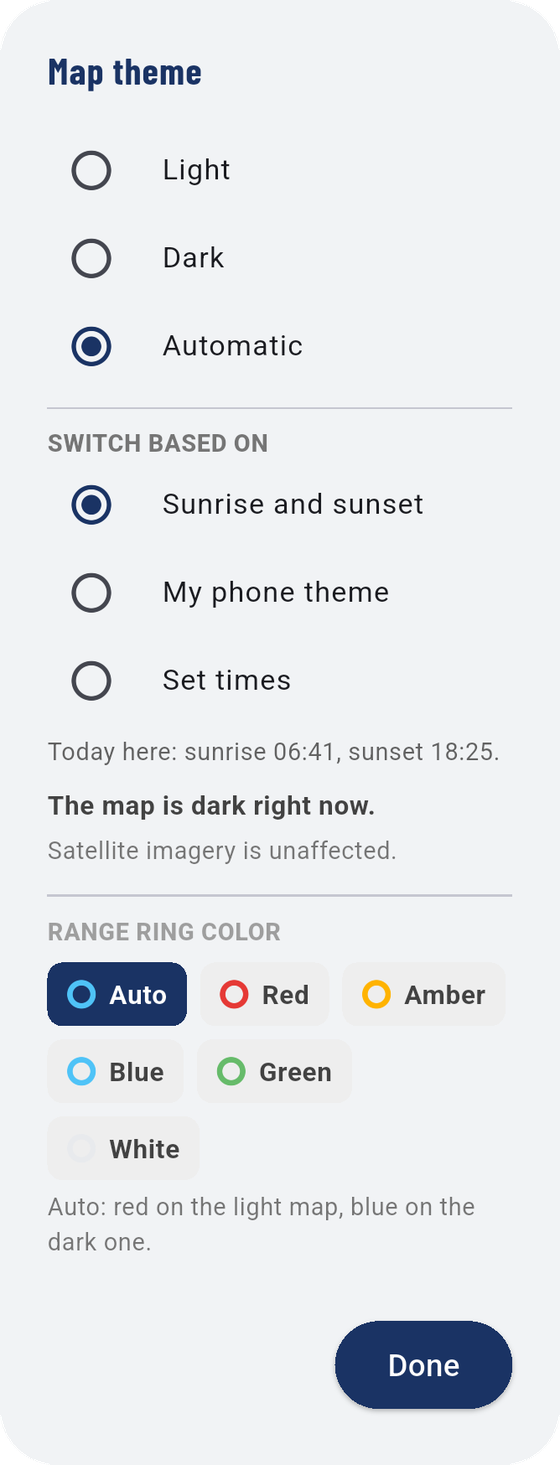 Map theme set to Light (left), and Automatic (right).
