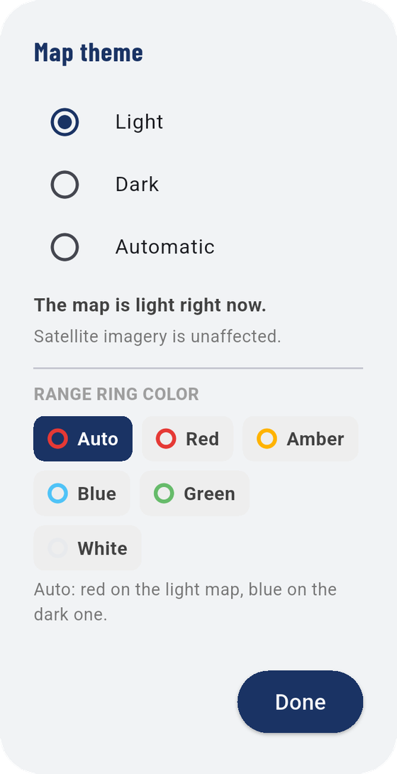 Map theme set to Light (left), and Automatic (right).