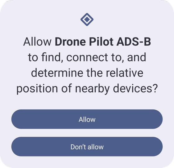 The Nearby devices question appears the first time the app looks for a receiver.