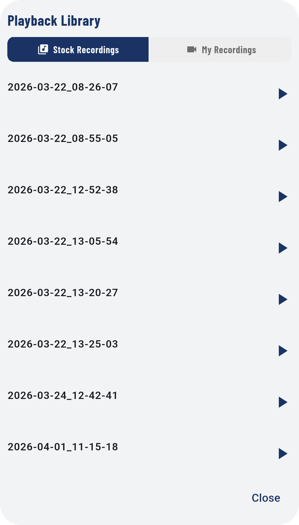 Stock Recordings, named by date and time.