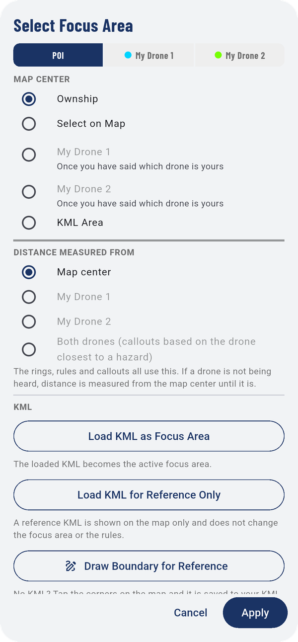 Select Focus Area, POI tab.