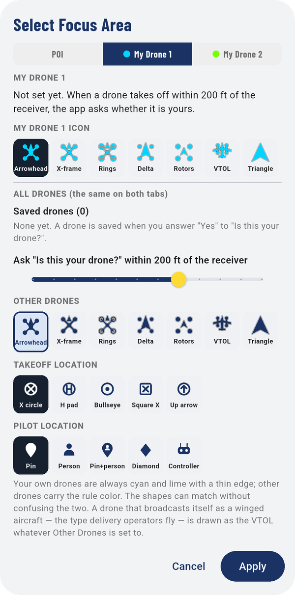 The My Drone 1 tab before any drone has been saved.