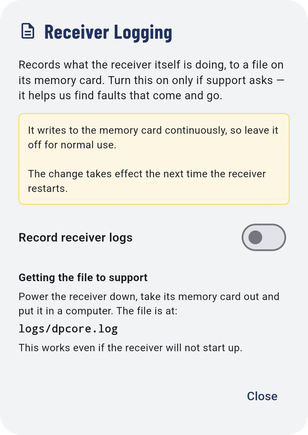 Receiver Logging.