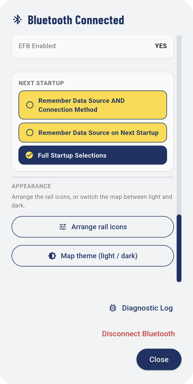 The bottom of the window: NEXT STARTUP and APPEARANCE.