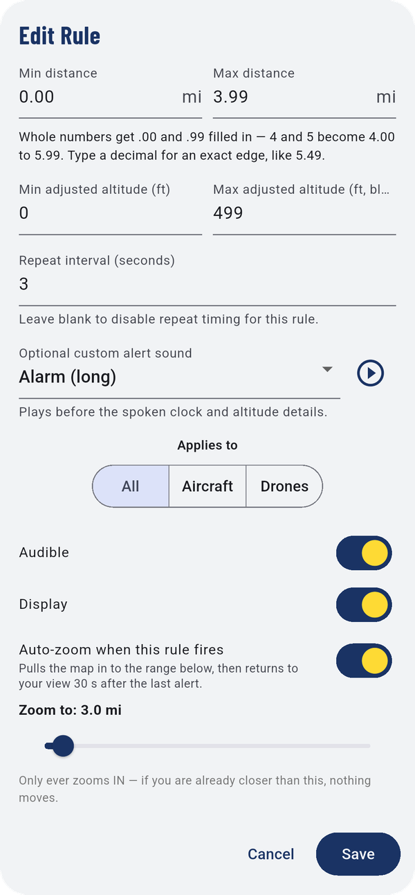 Edit Rule, top (left) and bottom (right).
