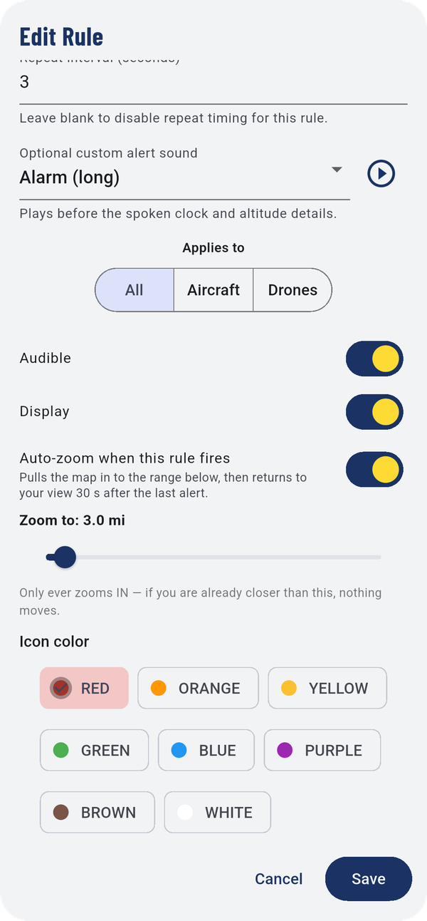 Edit Rule, top (left) and bottom (right).